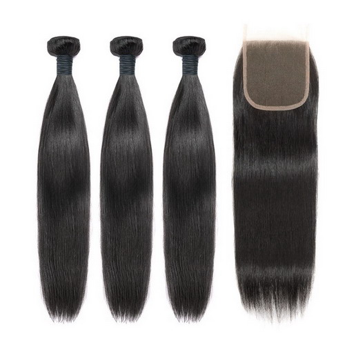 Brazilian Virgin Hair Bundles With 4x4 Lace Closure Straight